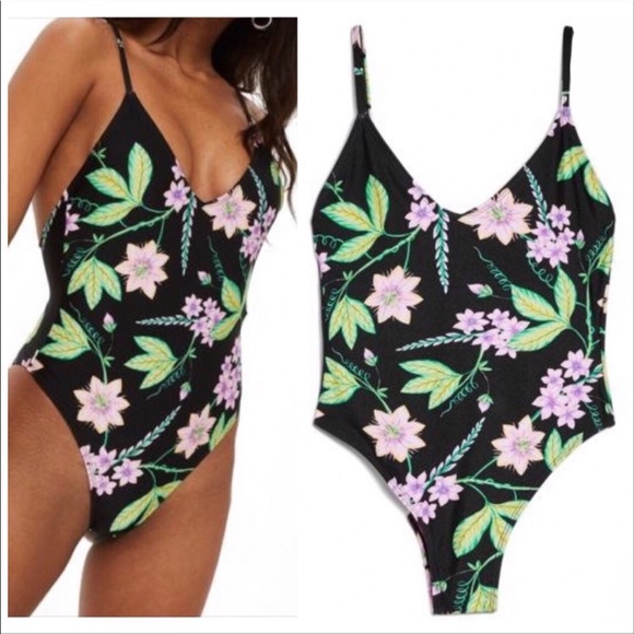 Topshop Other - Topshop Tropical Floral One Piece Swimsuit Black